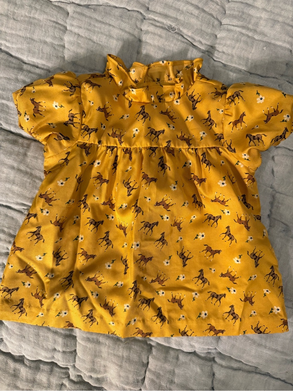 Janie and Jack Mustard Yellow Horse-Print Ruffle Neck Top